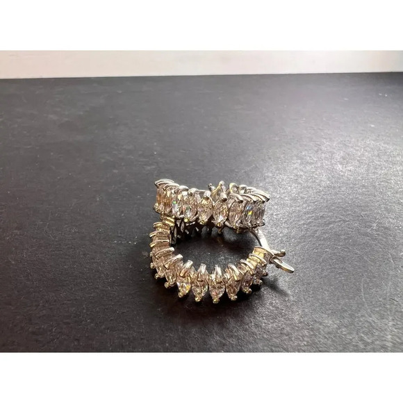 Marquis cut CZ hoop earrings in sterling silver - Picture 2 of 11